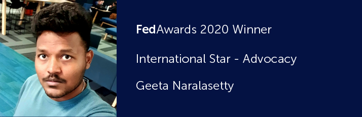 FedAwards 2020 Winner. International Star - Advocacy. Geeta Naralasetty