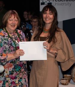 From left: From left: Deputy Dean, Institute of Education, Arts and Community, Professor Jenene Burke and recipient Tahlia Roberts  