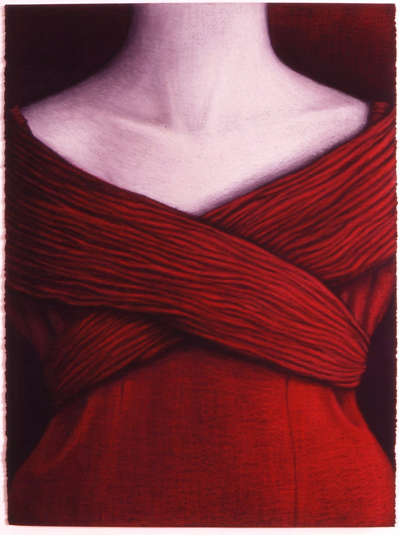 woman in red dress from the neck down