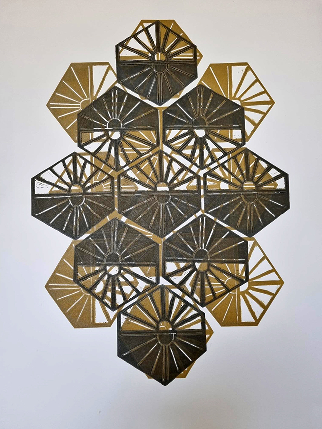 A geometric design with repeating and overlapping shapes