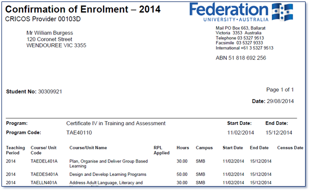 View And Print Confirmation Of Your Enrolment Tafe Only Federation University Australia 