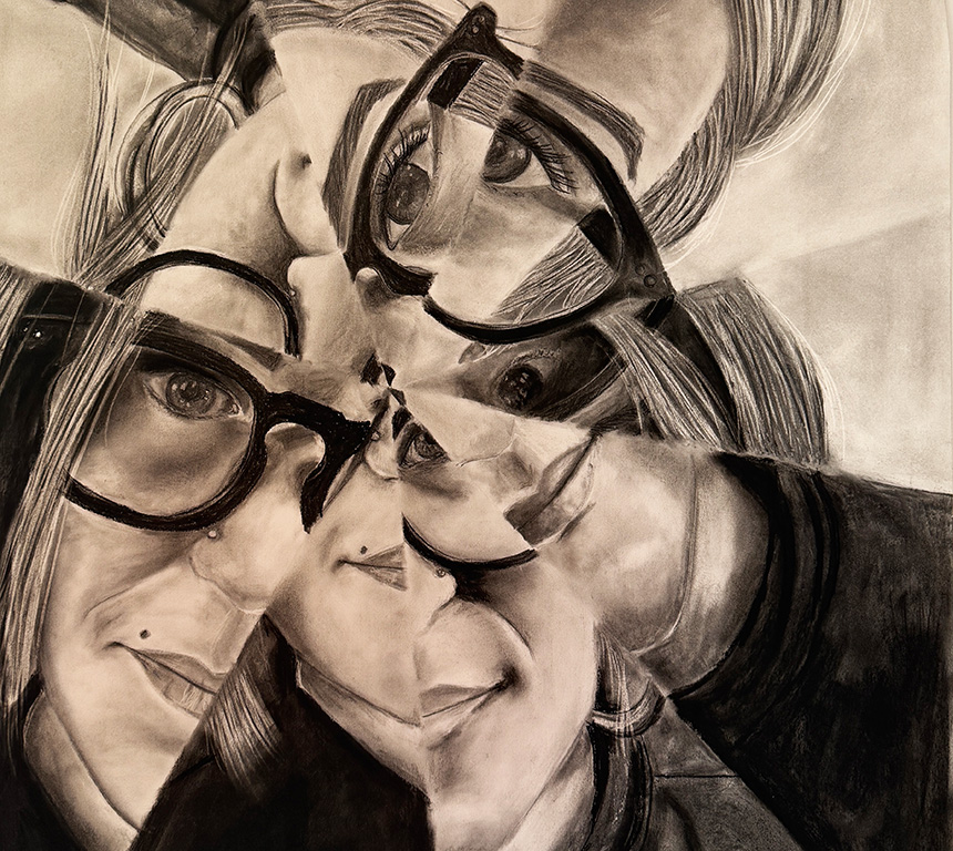 NasciLethlean_AlteredSelfPortartit_1 .jpg fractured black & white portrait drawing